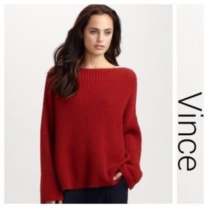 Vince Chunky Red Boat Neck Oversized Sweater Small